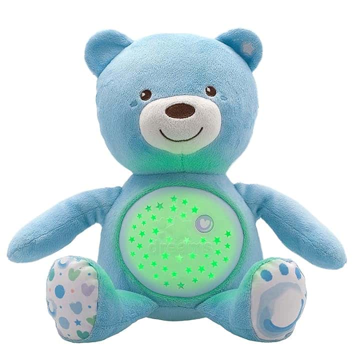 Chicco First Dreams Orsacchiotto Peluche Baby Bear, Soffice Pupazzo Proiettore con Luce Notturna Bambini, Effetti Luminosi e Rilassanti Melodie, Azzurro - Giochi Neonato 0 Mesi +