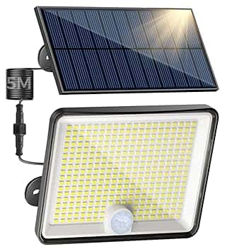 Peasur Luce Solare Led Esterno, 348LED Faretti Solari con Sensore di Movimento, IP65 Impermeabile Faro con Pannello Solare 3 Modes per Giardino Garage