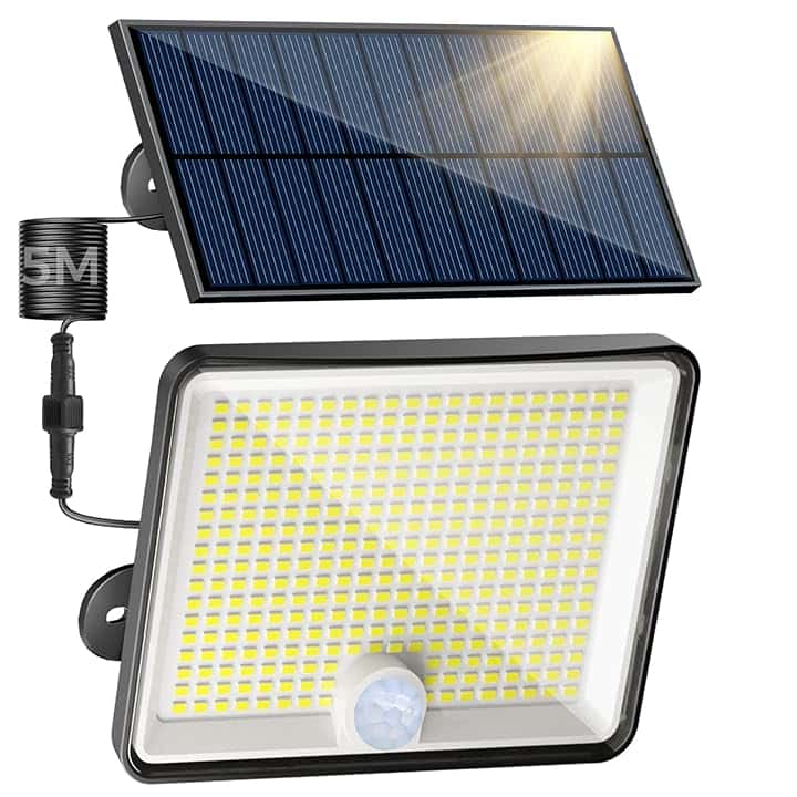 Peasur Luce Solare Led Esterno, 348LED Faretti Solari con Sensore di Movimento, IP65 Impermeabile Faro con Pannello Solare 3 Modes per Giardino Garage