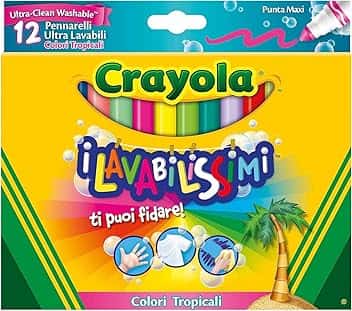 CRAYOLA I Lavabilissimi Pennarelli Ultra-Lavabili, Punta Maxi, Colori Tropicali Assortiti, per Scuola e Tempo Libero, 12 Pezzi 58-8335