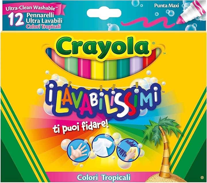 CRAYOLA I Lavabilissimi Pennarelli Ultra-Lavabili, Punta Maxi, Colori Tropicali Assortiti, per Scuola e Tempo Libero, 12 Pezzi 58-8335