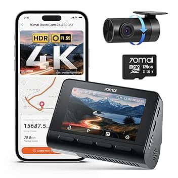 70mai A800SE Dashcam 4K+1080P GPS WiFi, Doppia Telecamera Auto Fronte/Retro con SD 128GB, F1.55, HDR, Visione Notturna, ADAS, Schermo 3", Parcheggio 24/7, Supporta fino a 512GB