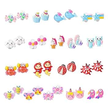 Hifot 18 Paia Orecchini a Clip per Bambina, Carino Animali Unicorno Sirena Gufo Orecchini Bambina Anallergici Gioielli Principessa Vestire per Ragazze Bambini
