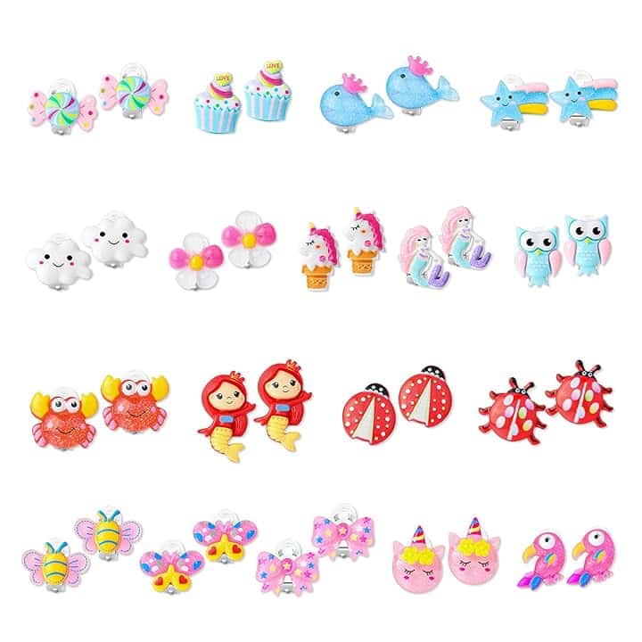 Hifot 18 Paia Orecchini a Clip per Bambina, Carino Animali Unicorno Sirena Gufo Orecchini Bambina Anallergici Gioielli Principessa Vestire per Ragazze Bambini