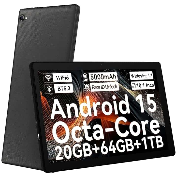 Tablet 10 pollici Android 15 Tablet con Octa-Core, Face ID, 20GB+64GB+1TB Espansione, 1280 * 800 HD IPS Touchscreen, tablet Android con WiFi 6 BT5.3, Doppia Fotocamera 5MP+8MP, Widevine L1