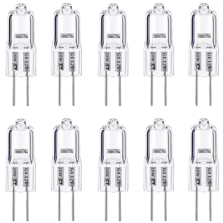 Lampadine Alogene G4, Lampadina G4, 20W 12V, Bianco Caldo 3000K, Alogeno Lampada Delle Capsule per Luci di Segnalazione e Iluminazione da Cucina, 10 Pezzi