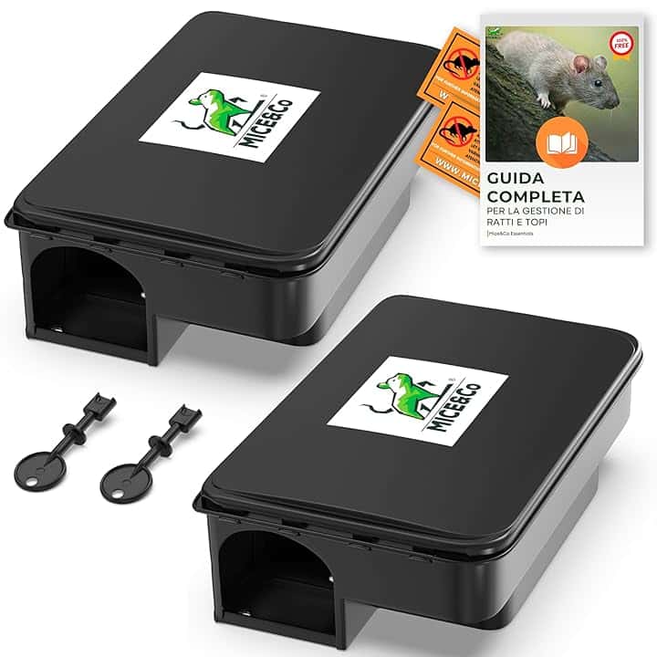 2X Trappola per Topi e Ratti Professionale – Scatola per Esca Topicida Sicura per Bambini e Animali – Stazione per Esche Roditori Interno Esterno Riutilizzabile