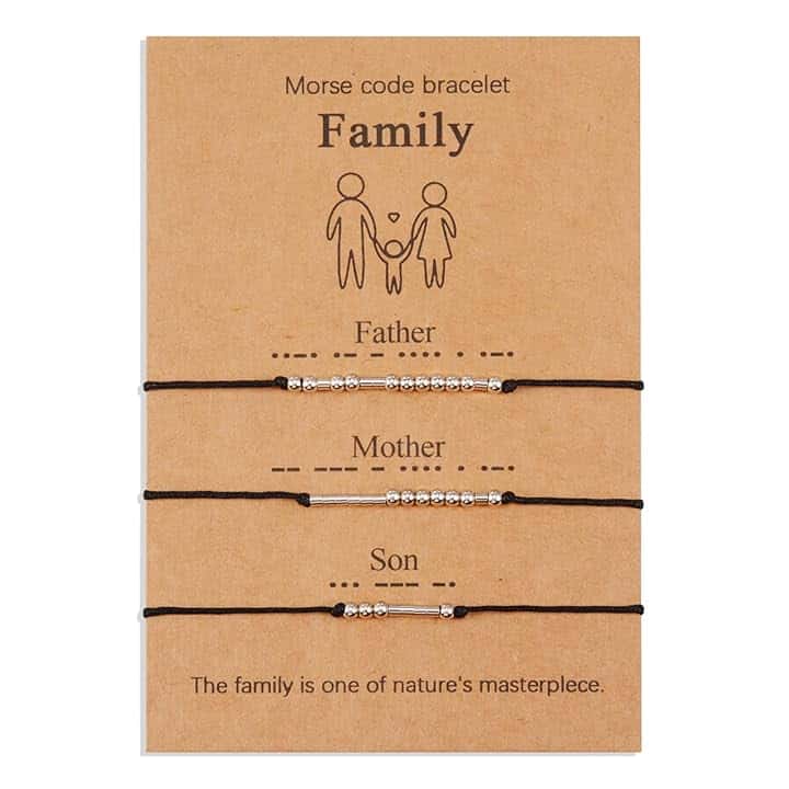 VU100 2/3/4 Codice Morse Bracciale Set Regalo Festa del Papà Regalo Gioielli Fatti A Mano Formato Regolabile Fatto A Mano per Papà Mamma Figlio Figlia Famiglia