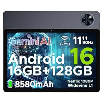 DOOGEE U11 Tablet Android 16, Tablet 11 Pollici, 16GB RAM + 128GB ROM/2TB TF, 8580Amh, 7.9mm Thin, T7200 Octa-core, 90Hz 13MP, Gemini AI, Support Face Unlock/GPS/Grigio