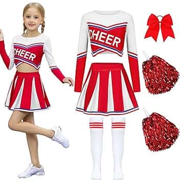 Luckyou Costume Cheerleader Bambina Vestito Cheerleader per Ragazze con Pompoms Calze per Carnevale Halloween Giornata Sportiva
