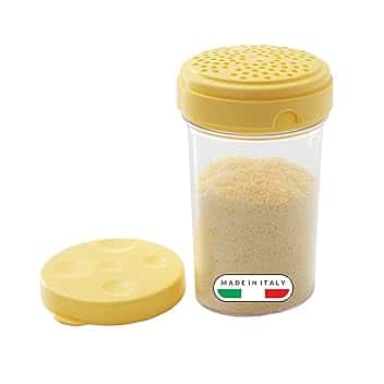 Snips - Spargi Formaggio Grattugiato, Formaggiera da Tavola e Porta Formaggio da Frigorifero 2in1 - Contenitori per Alimenti con Spargitore e Sgrana Formaggi Integrato, 300 ml, Ø8.5x14.5 Made in Italy