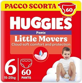 Huggies Little Movers Pannolini Mutandina Taglia 6 (15-25 Kg), Ultra assorbente, Protezione completa, 60 Pz