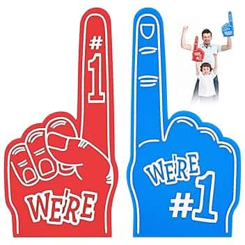 2 Dita Giganti in Schiuma, Mano per Feste ed Eventi, Accessori per Appassionati di Sport, Cheerleading (Rosso & Blu)