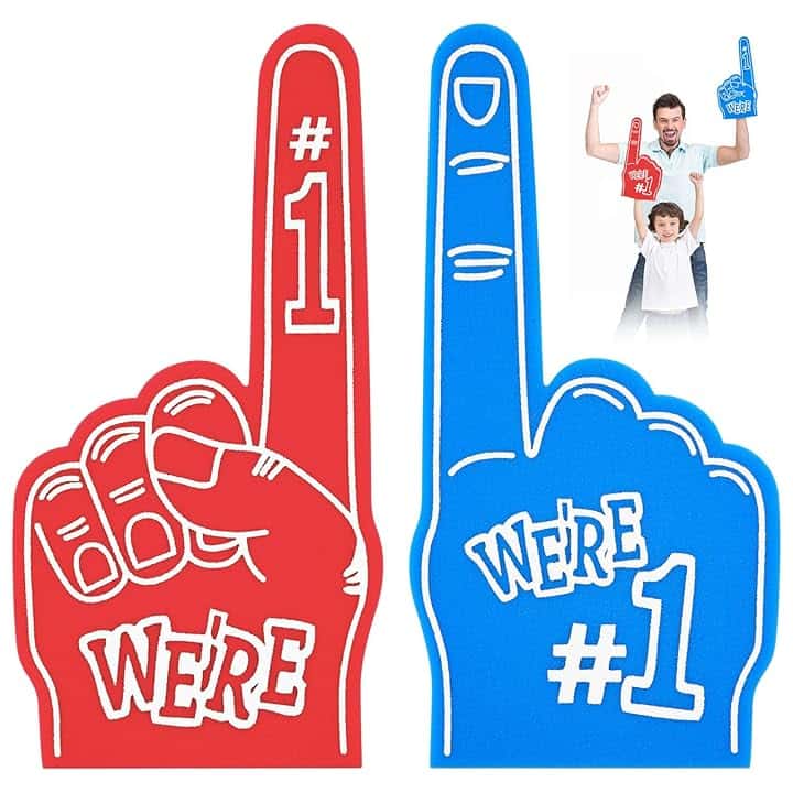 2 Dita Giganti in Schiuma, Mano per Feste ed Eventi, Accessori per Appassionati di Sport, Cheerleading (Rosso & Blu)