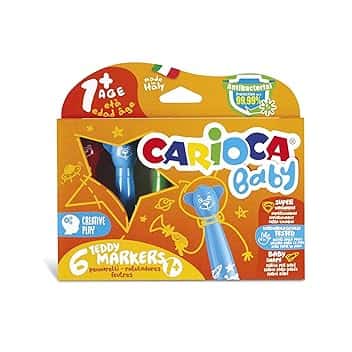 CARIOCA Baby Teddy Marker 1+ | Set Colori con Pennarelli Super Lavabili, Scatola Pennarelli per Bambini dai 12 Mesi, 6 Pezzi