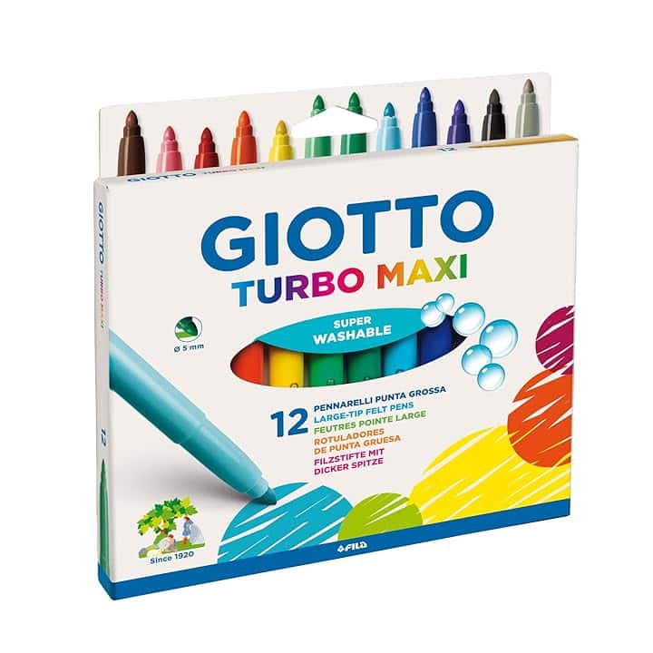 Giotto 454000 Turbo Pennarelli, Turbo Maxi Punta Larga, 5 mm, Confezione da 12, Assortiti
