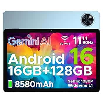 DOOGEE U11 Tablet Android 16, Tablet 11 Pollici, Gemini AI, 16GB RAM + 128GB ROM/2TB TF, 8580Amh, 7.9mm Thin, T7200 Octa-core, 90Hz 13MP, Support Face Unlock/GPS Blu
