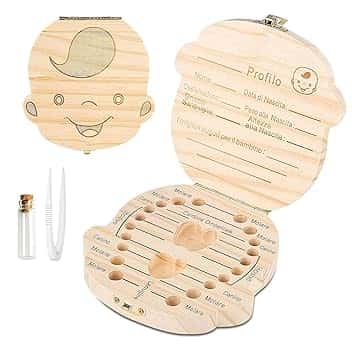 GeekerChip Scatola per Denti da Latte[Ragazzi],Realizzata a Mano in Legno Durevole Denti Box Decidui Salva Ricordi di Ragazzi[Versione Italiana]