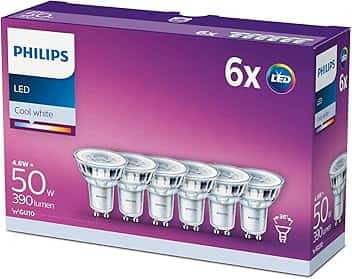 Philips LED, Faretto, 6 pz, equivalente a 50W, attacco GU10, Luce Bianca Fredda