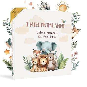 Album Nascita Bambina e Bambino per Incollare Foto e Scritte con +50 Pagine e Adesivi, Album Fotografico Neonato per il Primo Anno fino a 5 Anni, Ideale per Regalo Nascita (Amici, Italiano)