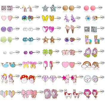 BTHRORO Orecchini Anallergici per Bambina - Set Multicolore in Acciaio Inossidabile Ipoallergenico - Regali per Ragazze e Donne