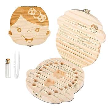 GeekerChip Scatola per Denti da Latte[Ragazza],Realizzata a Mano in Legno Durevole Denti Box Decidui Salva Ricordi di Ragazza[Versione Italiana]