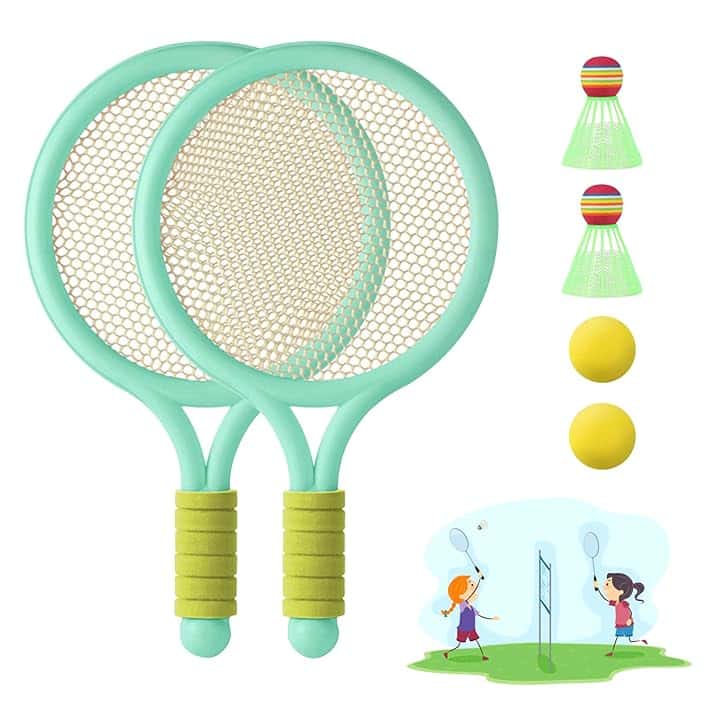 Racchetta tennis Bambino racchette badminton 1 paio di racchette da badminton con 2 Palline da Tennis e 2 volani per tennista regalo per bambini Sport all'aperto indoor