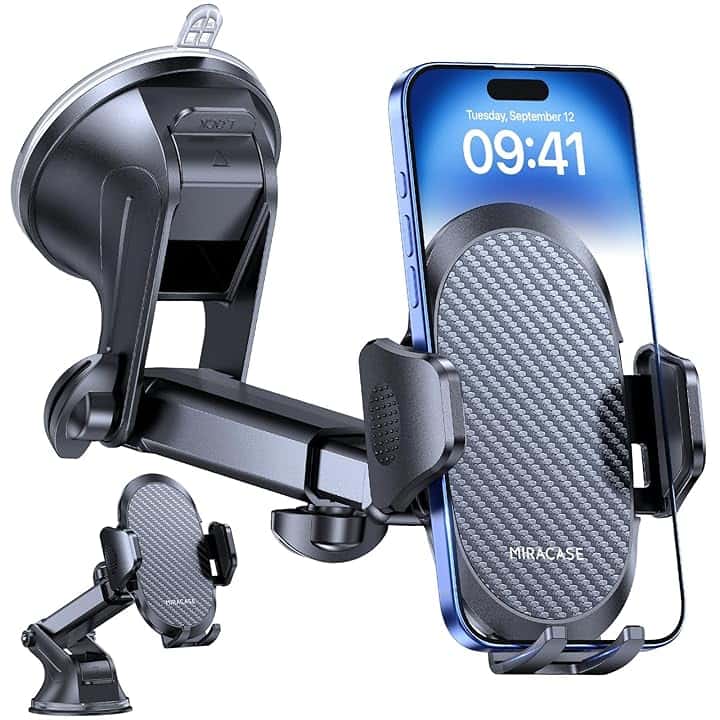 Miracase Porta Cellulare Auto [2025 Ventosa Potente] Supporto Telefono Auto 360° Rotazione Porta Telefono Auto per Cruscotto & Parabrezza Universale Automobile Adatto Smartphone da 4-7.2" Global Recycled Standard