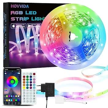 HOVVIDA Striscia LED 5M, 30 LED/Metro, 1x5M, APP e Telecomando, 150 LED, 24V RGB LED, Modalità Musica, Modalità Temporizzazione, LED per Camera, Soggiorno, Cucina, Camera da Letto, Bar, Festa