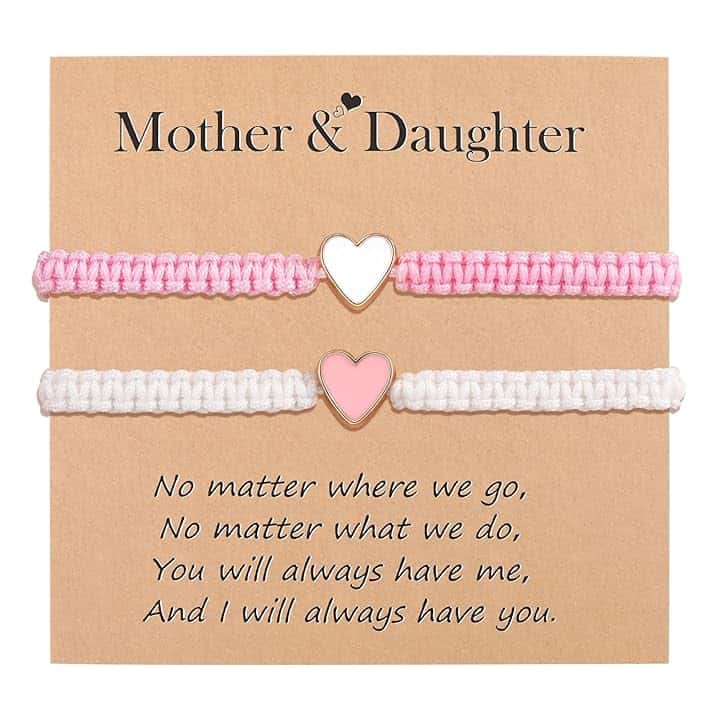 VU100 Regalo per Mamma Figlia Bracciale Madre Figlia Regalo per la Festa della Mamma Bracciale in Acciaio Inox a Forma di Cuore Regalo di Natale Compleanno per Mamma Figlia Ragazza (Rosa/Viola)