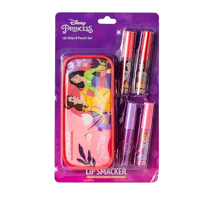 Lip Smacker Disney Princess Lip Gloss Set, Set di Trucchi per Bambina con 4 Lucidalabbra Colorati, Pochette con Zip Inclusa