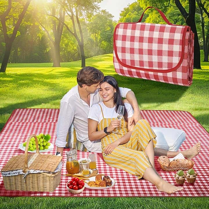 Coperta picnic impermeabile 200 * 200cm,Telo per Prato Picnic Rosso,Coperta picnic Portatile con Maniglia,Telo picnic impermeabile è adatta per campeggio,Picnic,Spiaggia, Prato