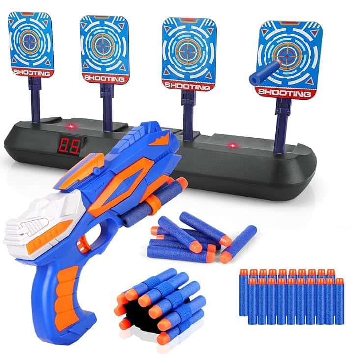 Tiro al Bersaglio con Pistola Giocattolo per Bambini 3 4 5 6 7 8 9 10 anni, Bersaglio Digitale Elettrico per Nerf, 20 Proiettili, Giochi Bimbo Gioco Blaster Interno Esterno Regalo Compleanno Natale
