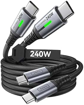 INIU 240W Cavo USB C a USB C, [2Pezzi 2m] PD3.0 Cavo USB Type-C Ricarica Rapida, Nylon Cavo USBC per iPhone 17 Pro Max, MacBook Air, iPad Pro, Samsung Galaxy S25 Ultra, Pixel 10, Steam Deck Switch ECC ClimatePartner certified