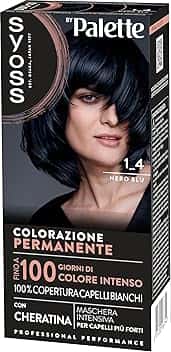 Syoss by Palette Colorazione Permanente 1-4 Nero Blu, Colorazione capelli permanente con Cheratina, Tinta capelli nero blu per 100% copertura dei capelli bianchi e fino a 100 giorni di colore intenso