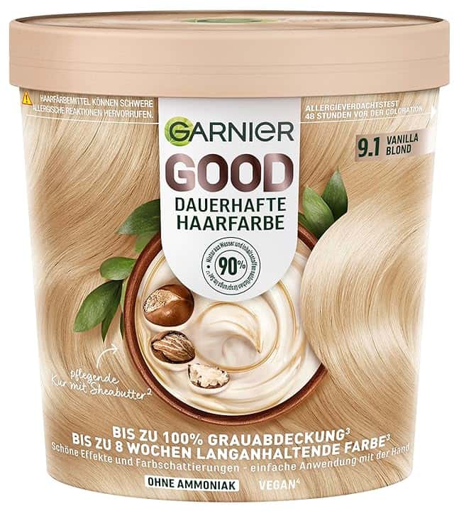 Garnier GOOD colore permanente per capelli 9.1 vaniglia biondo - Colorazione senza ammoniaca, fino al 100% copertura grigia, 1 pezzo