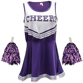 Cherry-on-Top Uniforme da cheerleader, con pompon, costume per musical a tema scuola superiore, 6 colori e 5 taglie disponibili
