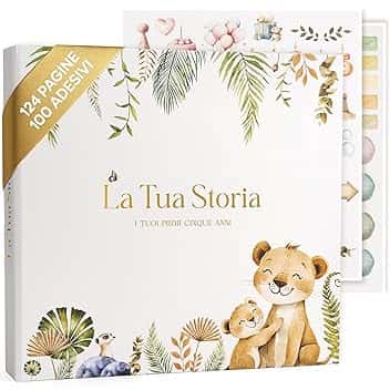 SweetyFox - Album Nascita Bambino e Bambina - 5 primi anni - 124 pagine e 100 adesivi - Regali nascita bimba per la lista nascita bebè