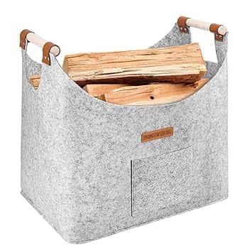 XL Legna da ardere cesto in feltro extra spesso e manico rinforzato | cesta per legna da interno | Cesto pieghevole in legno borsa in feltro come cesto per la spesa, giornali (Grigio oscuro)