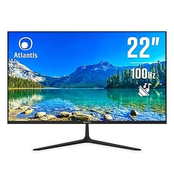 Atlantis Monitor 22 pollici, schermo 22" VA 100Hz, Full HD 1920x1080, VGA HDMI, MULTIMEDIALE, FreeSync, Uscita Audio/Cuffie inclinabile, risposta 5ms, Contrasto 3000:1, Angolo 178/178, Cavo HDMI 1,5m