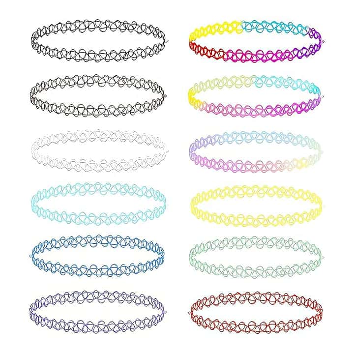 DHWEKU Set di 12 collane di tatuaggi per ragazze, collana di pizzo elastico alla moda, set di gioielli con collare elastico gotico per donne e ragazze adolescenti