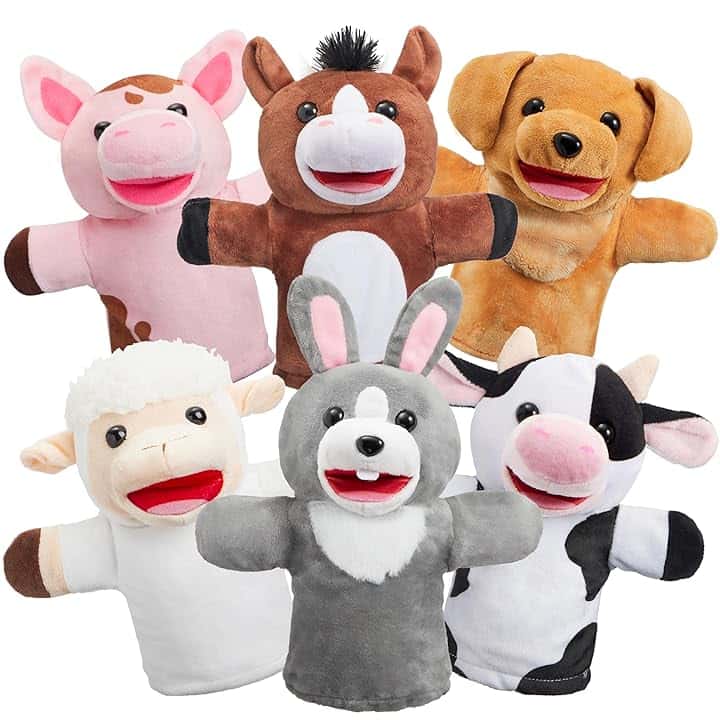 JOYIN Zoo amici Burattini di animali da mano con peluche a bocca aperta mobile (confezione da 6) per giochi fantasiosi