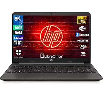 HP 250R G9, Computer Portatile Notebook, Intel 5-120u 10 Core 1.4Ghz, Display 15.6'' FHD, Ram 16GB, SSD 512GB, Windows 11, Pronto all'uso con Libre Office