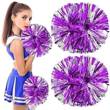 Pom Poms Cheerleader, 2 Pezzi Metallico Cheerleading Pompons Pallina di Fiori, Aerobica Cheerleading Pom Poms Pompon, per Sport Danza Allegria Pompon di Plastica