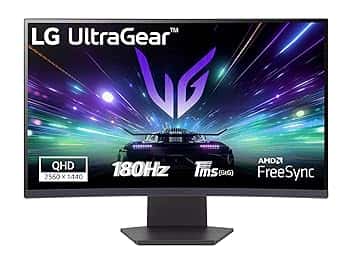 LG UltraGear 27GS60QC Monitor Gaming 27" Curvo QHD (2560x1440), 180Hz, 1ms, AMD FreeSync Premium, HDR 10, HDMI 2.0, DisplayPort 1.4, AUX, Flicker Safe, Nero
