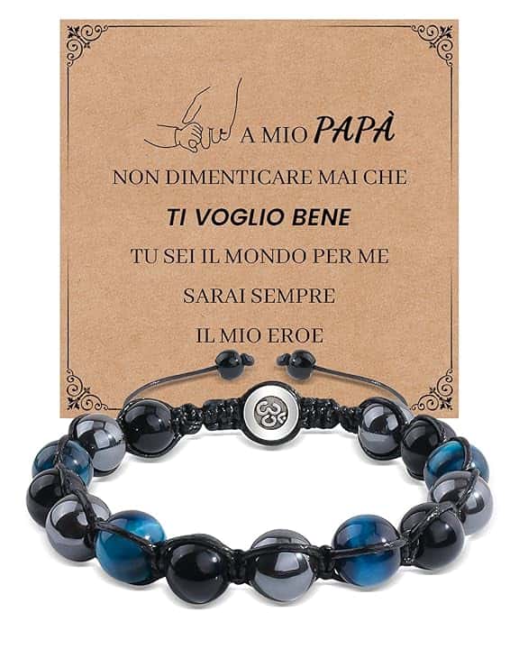 VGWON Bracciale Uomo, Regalo Uomo, 10mm Nero Blu Ematite Bracciale Di Perle Di Pietra Naturale Occhio Di Tigre Braccialetti, Regalo San Valentino Per Lui, Idee Regali Uomili Compleanno E Anniversario