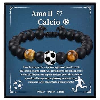 VGWON Regali Braccialetto di Calcio per Ragazzi, Regali di Compleanno e Natale per Ragazzo, Regalo per Figli, Nipoti e Fratelli, Braccialetto di Calcio in Pietra Naturale 3D 185