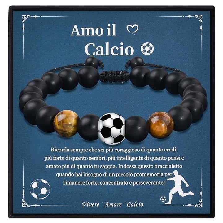 VGWON Regali Braccialetto di Calcio per Ragazzi, Regali di Compleanno e Natale per Ragazzo, Regalo per Figli, Nipoti e Fratelli, Braccialetto di Calcio in Pietra Naturale 3D 185
