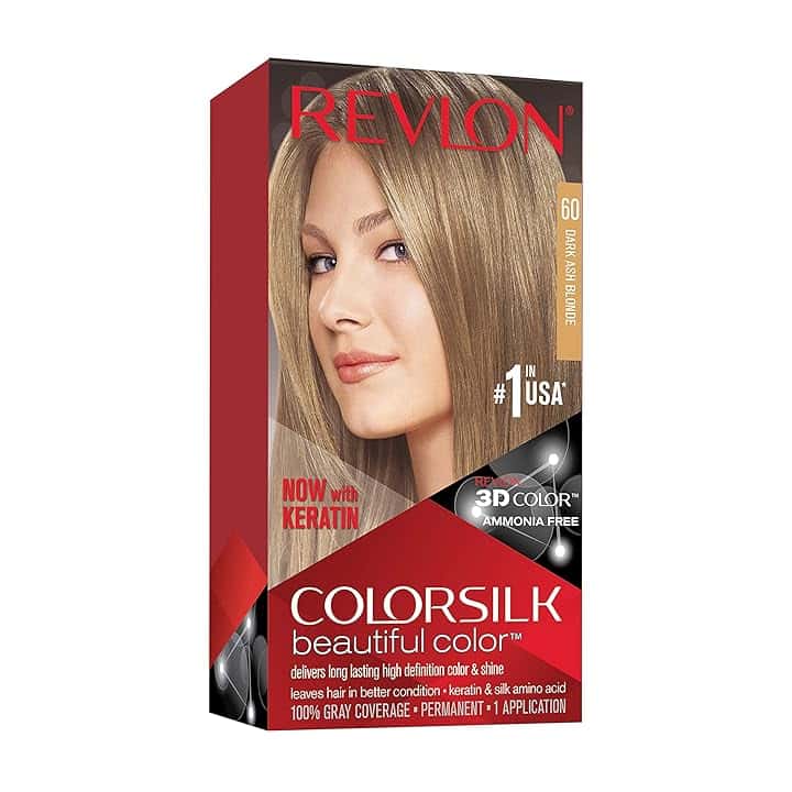 Revlon ColorSilk Colorazione Permanente Capelli Fai-da-te a Casa, Senza Ammoniaca e Arricchita con Cheratina, 60, Biondo Cenere Scuro