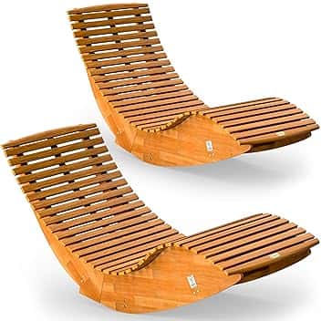 Casaria® 2x Sdraio a Dondolo JAVA Pieghevole 155x60x93cm Portata 160 kg Legno Acacia Certificato FSC® Lettino Sauna